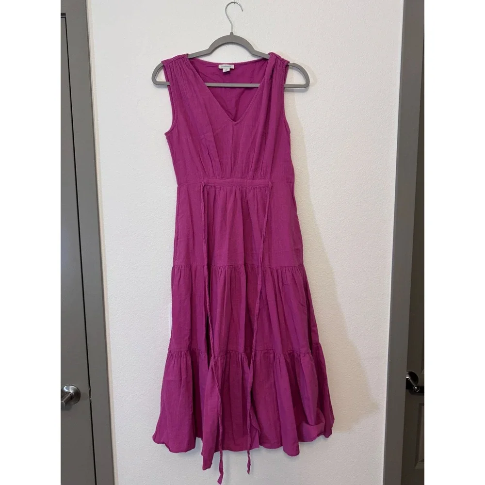 Sundance Magenta Pink Cotton Tiered V-Neck Sleeveless Midi Dress‎ Womens XS r3